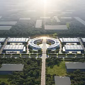 Aerial View Of Modern Industrial Factory With Multiple Buildings Greenery Wide Roads And Central Circular Structure