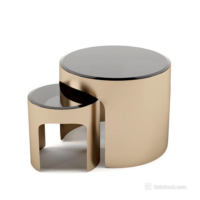 Modern Nested Coffee Tables with Gold Metal Base and Black Glass Top 3d model 