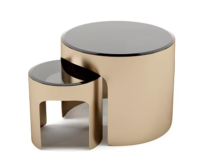 Modern Nested Coffee Tables with Gold Metal Base and Black Glass Top 3d model