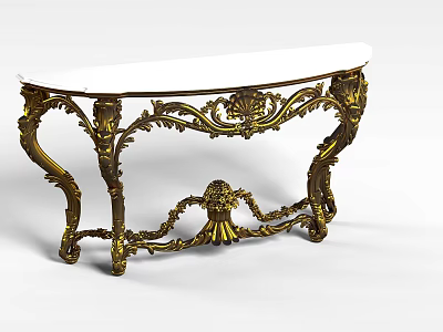 Ornate Gold Side Table With White Surface And Intricate Carvings 3d model