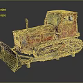 Red Old Crawler Bulldozer With Rusty Blade Metal Cab And Tracked Undercarriage