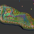 3D Green Landscape Model With Winding Roads Trees Small Facilities And Colorful Dots 3d model