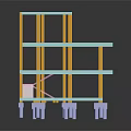 Multi Level Building Frame With Blue Yellow Beams And Transparent Roof