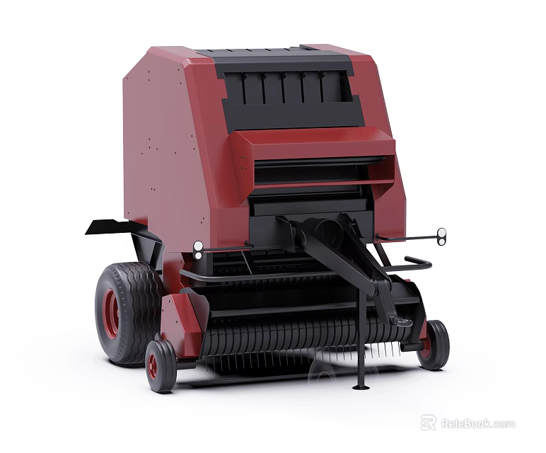 Red Agricultural Baler Function Vehicle With Black Components And Wheels For Farm Hay Baling 3d model 