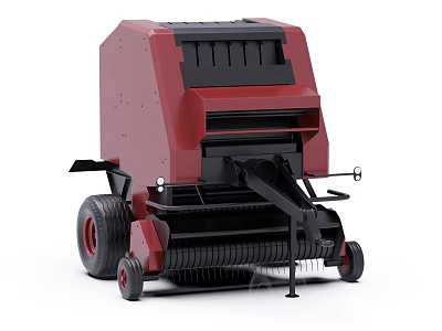 Red Agricultural Baler Function Vehicle With Black Components And Wheels For Farm Hay Baling 3d model