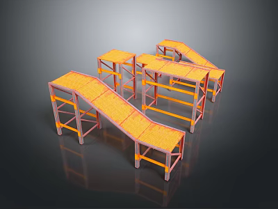 Orange Metal Work Platform Frames With Various Shapes And Adjustable Structures 3d model
