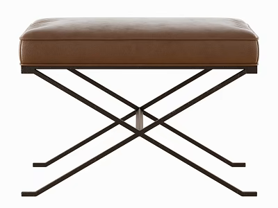 Modern Brown Upholstered Ottoman With X Shaped Black Metal Frame Structure 3d model