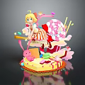 Game Movie Character Blonde Girl Striped Dress With Candies Lollipop Rabbit Cake Vibrant Fairy Tale