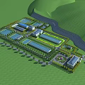 Modern Industrial Factory Layout With Multiple Buildings River Side Green Landscape And Roads