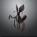 Detailed Mythical Animal With Large Ears Red Legs And Segmented Body Features