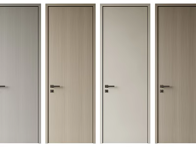 Modern Flush Doors In Various Colors With Wood Grain And Metal Handles 3d model