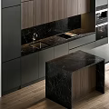 Modern Kitchen Design With Wooden Cabinets Marble Backsplash And Built in Appliances