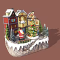 Cartoon Christmas Scene With Snowy Roof Houses Santa Claus Decorated Christmas Tree And Snowy Ground