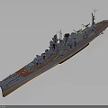 Detailed Naval Battleship Scale Model With Gray Orange Hull And Turrets