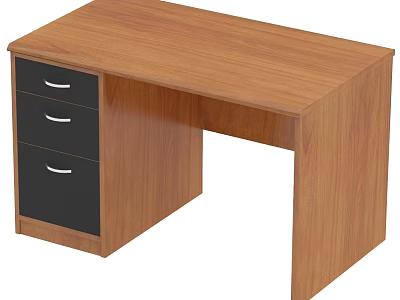Wooden Office Desk With Three Black Drawers And Silver Handles Design 3d model