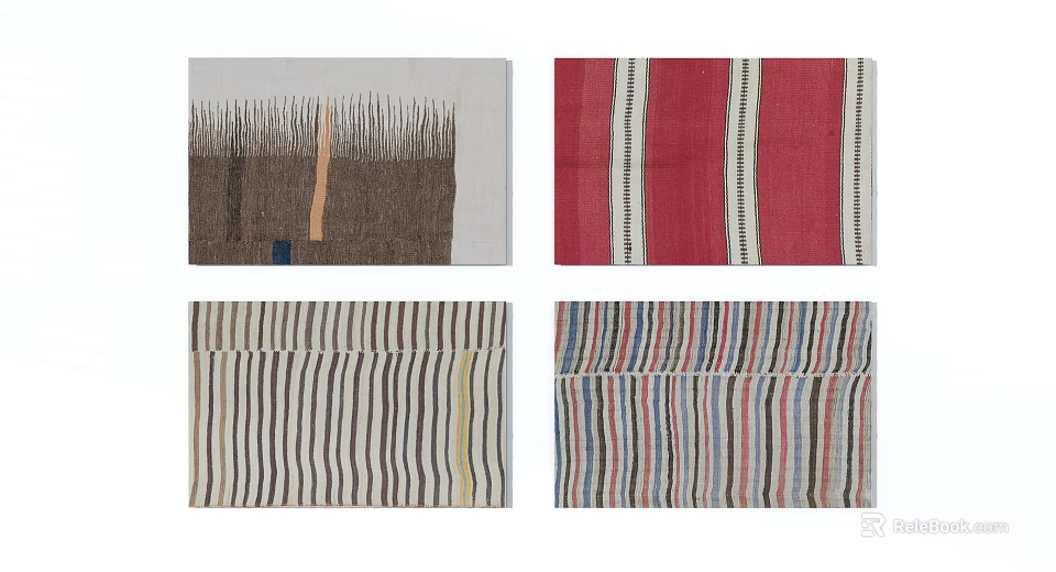 Square Rugs Featuring Colorful Striped Patterns Textured Weave And Diverse Styles 3d model