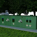 Green Industrial Equipment Modular Units With Warning Signs In Outdoor Setting