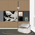 White Single Sofa In Modern Living Room With Wooden Wall And Black White Painting