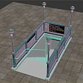 Urban Subway Station Entrance With Teal Railings Lamp Posts Digital Display And Staircase