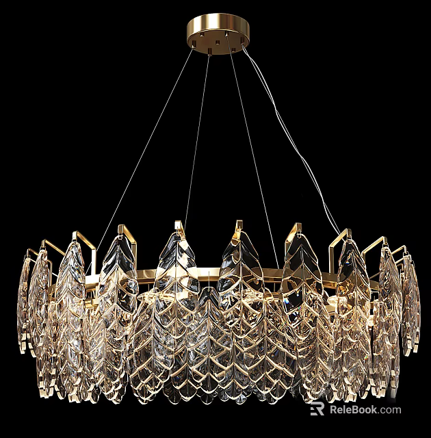 Stunning Crystal Chandelier With Leaf Shaped Crystals And Golden Frame Design 3d model 
