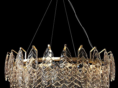 Stunning Crystal Chandelier With Leaf Shaped Crystals And Golden Frame Design 3d model