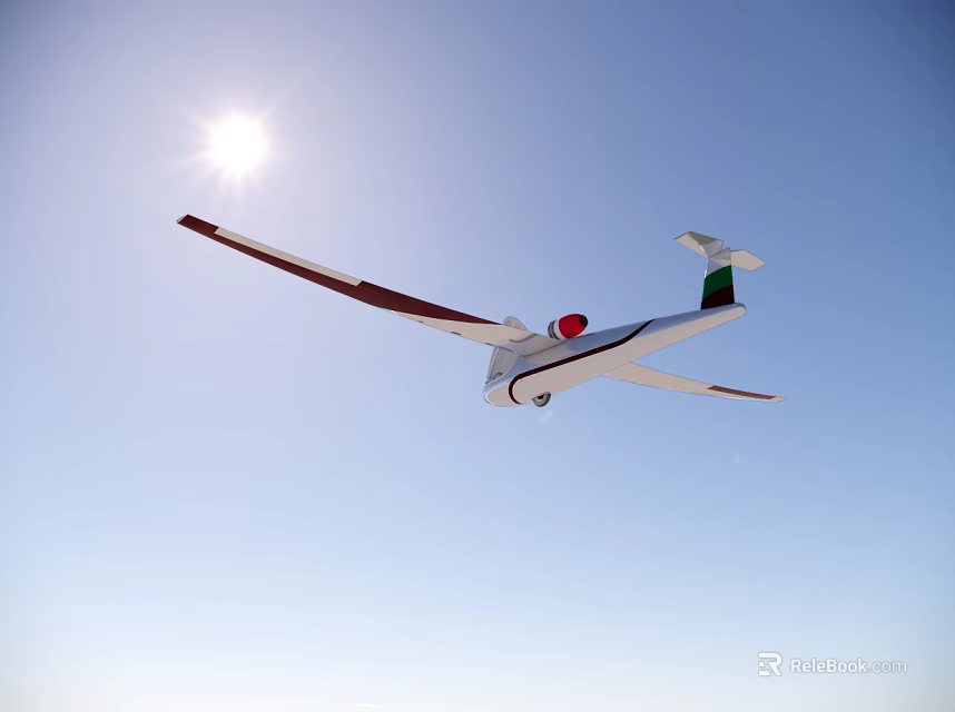 Red And White Glider Flying In Clear Blue Sky Under Bright Sun 3d model 