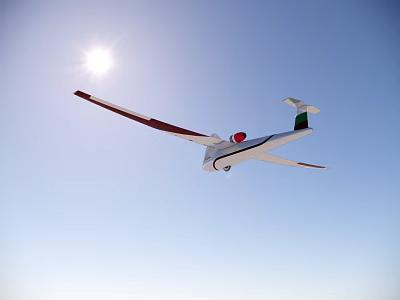 Red And White Glider Flying In Clear Blue Sky Under Bright Sun 3d model