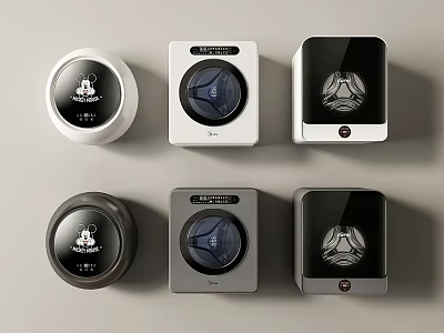 Modern Design Washing Machines in Different Styles with White and Black Color Options 3d model