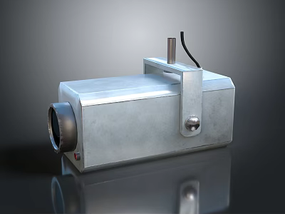 Silver Metallic Industrial Device With Square Body Circular Component Top Pillars And Reflective Surface 3d model