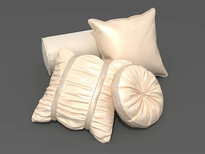 Beige Decorative Pillows With Pleated Design Round And Square Styles For Home Decoration 3d model