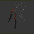 Twin Daggers With Red Accents Black Blades And Chain Weapon Design