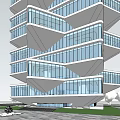 Modern Stacked Office Building With Glass Curtain Walls And Green Roof