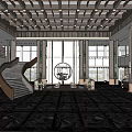Reception Area in Luxurious Lobby with Glass Skylight Green Feature Wall and Columns