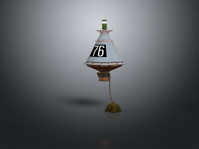 Conical White Brown Buoy With Number 76 Top Light And Rope Seaweed 3d model