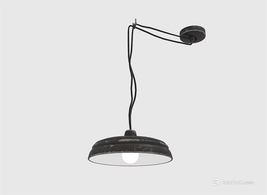Ceiling Mounted Modern Metal Pendant Light With Black Bracket And Round Illuminated Shade 3d model 
