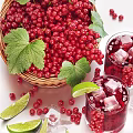 Refreshing Iced Red Berry Drink with Fresh Red Currants Lime Slices and Ice Cubes