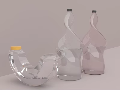 Unique Ceramic Vessels with Curved Transparent and Spiral Pink Shapes Featuring Yellow Lid Design 3d model