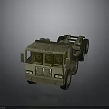 Military Truck Chassis Model With Multiple Wheels In Khaki Color And Wooden Texture