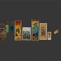 Vintage Decorative Scene With Wooden Barrel Ladder Hanging Decor And Colorful Posters