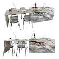 Modern Dining Table Set With Marble Counter Transparent Chairs And Decorative Items 3d model