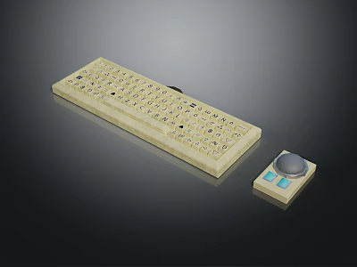 Beige Computer Keyboard And Compact Mouse For Desktop Computer Peripheral 3d model
