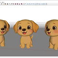 Three Cute Yellow Cartoon Puppy 3D Sculpture Carving With Adorable Expressions