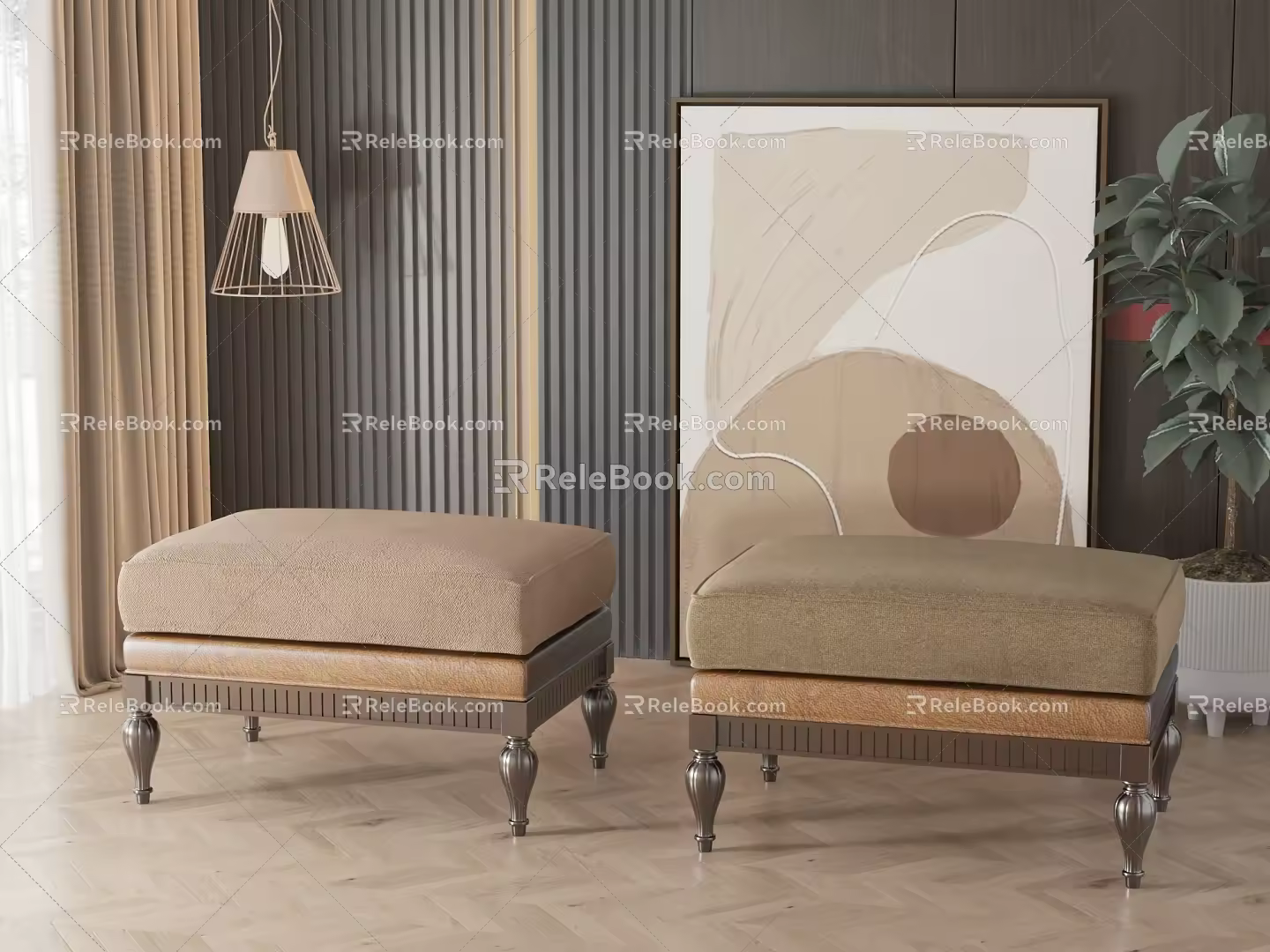 American sofa stool sofa stool combination 3d model