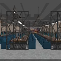 Modern Internet Cafe Featuring Gaming Computers Blue Chairs And Wooden Tables