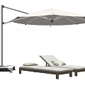 Pair of Outdoor Wooden Sun Loungers With Soft Cushions And Cantilever Umbrella