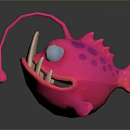 Cartoon Style Pink Aquatic Creature With Long Tentacles Big Eyes And Sharp Teeth