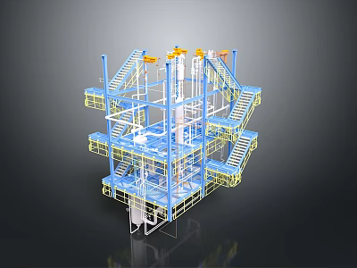 Industrial Metal Framework Structure With Multi Level Platforms And Stairs 3d model