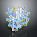 Industrial Metal Framework Structure With Multi Level Platforms And Stairs 3d model