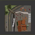 Colorful Red and Orange Buildings Model with Archway Stone Pathway and Trees