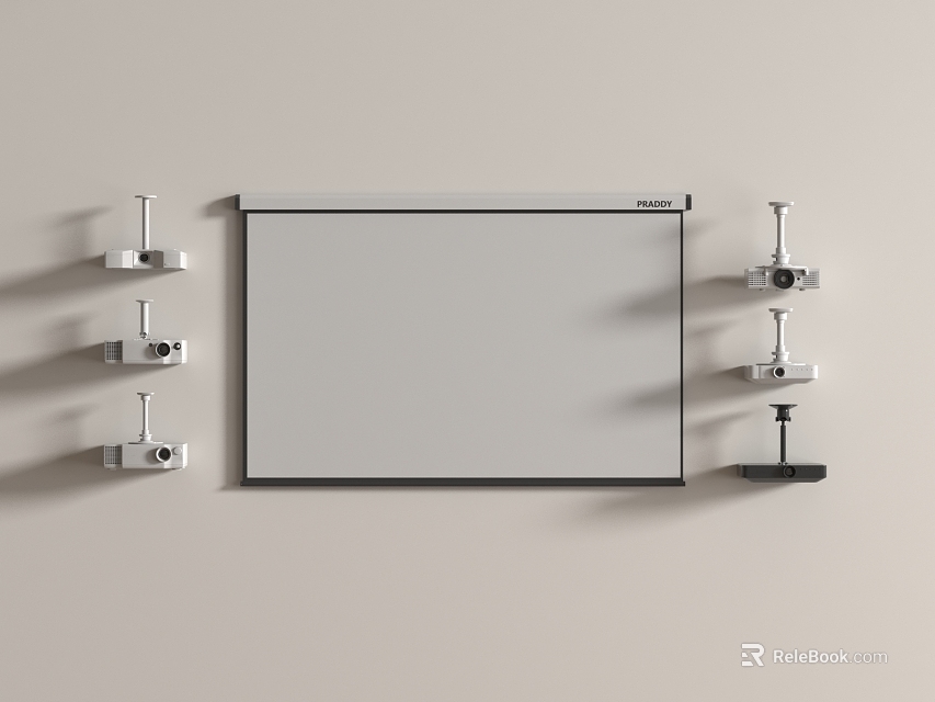 Projection Monitoring System With Wall Mounted Screen And Surveillance Cameras Setup 3d model 